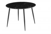 Стол "Артур" D 100(139)*100 МДФ + стекло 4мм Черный мрамор, вставка "бабочка", опоры металл черный