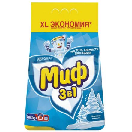 Стиральный порошок-автомат 4 кг, МИФ, 3 в 1, "Морозная свежесть", MS-81583945 Стиральный порошок-автомат 4 кг, МИФ, 3 в 1, "Морозная свежесть", MS-81583945