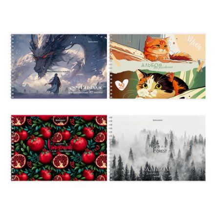 Альбом для рисования А4, 40 л., гребень, обложка картон, BRAUBERG, 195х285 мм, МИКС-1, 107118 Альбом для рисования А4, 40 л., гребень, обложка картон, BRAUBERG, 195х285 мм, МИКС-1, 107118