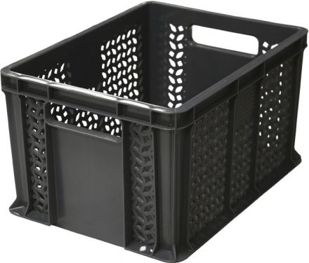 Ящик 400х300х230 перфорированный, с ручками  чёрный