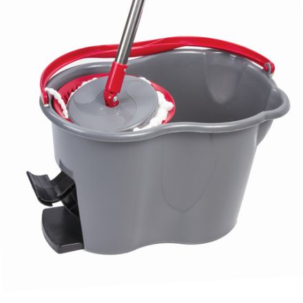 Швабра с отжимом и ведром 14л/7л, центрифуга отжим педалью, 2 круглые насадки, крепление кольцо, серо-красный, LAIMA, 603622 Швабра с отжимом и ведром 14л/7л, центрифуга отжим педалью, 2 круглые насадки, крепление кольцо, серо-красный, LAIMA, 603622