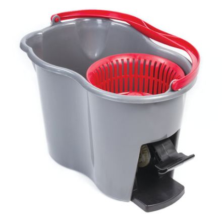 Швабра с отжимом и ведром 14л/7л, центрифуга отжим педалью, 2 круглые насадки, крепление кольцо, серо-красный, LAIMA, 603622 Швабра с отжимом и ведром 14л/7л, центрифуга отжим педалью, 2 круглые насадки, крепление кольцо, серо-красный, LAIMA, 603622