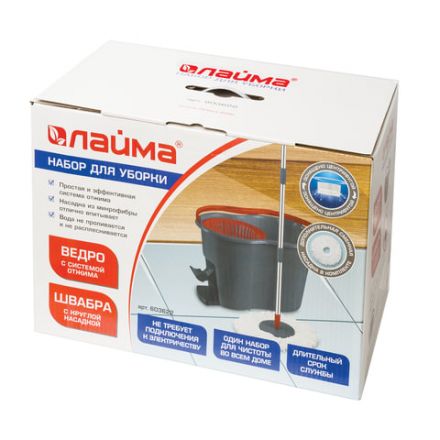Швабра с отжимом и ведром 14л/7л, центрифуга отжим педалью, 2 круглые насадки, крепление кольцо, серо-красный, LAIMA, 603622 Швабра с отжимом и ведром 14л/7л, центрифуга отжим педалью, 2 круглые насадки, крепление кольцо, серо-красный, LAIMA, 603622