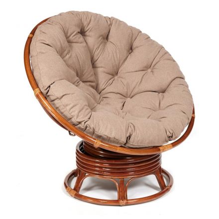 Кресло-качалка Папасан/Papasan (W 23/01 B) /с подушкой/ 115х78х104см, пекан орех, экошерсть коричневый, 1811-5