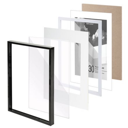 Рамка 21х30 см с паспарту 15х21 см небьющаяся, багет 5 мм, пластик, BRAUBERG "Smart", черная, 391280