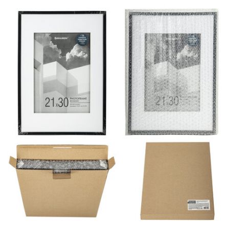 Рамка 21х30 см с паспарту 15х21 см небьющаяся, багет 5 мм, пластик, BRAUBERG "Smart", черная, 391280