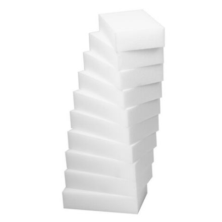 Губка-ластик МЕЛАМИНОВАЯ для удаления пятен, для чистки кухни, уборки, обуви, 10,5х6х2,5 см, КОМПЛЕКТ 10 шт., колорбокс, LAIMA, 606894