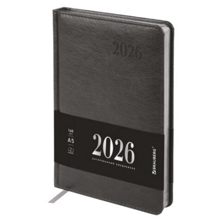 Ежедневник датированный 2026, А5, 138х213 мм, BRAUBERG "Impression", под кожу, серый, 117513 Ежедневник датированный 2026, А5, 138х213 мм, BRAUBERG "Impression", под кожу, серый, 117513