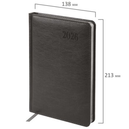 Ежедневник датированный 2026, А5, 138х213 мм, BRAUBERG "Impression", под кожу, серый, 117513 Ежедневник датированный 2026, А5, 138х213 мм, BRAUBERG "Impression", под кожу, серый, 117513