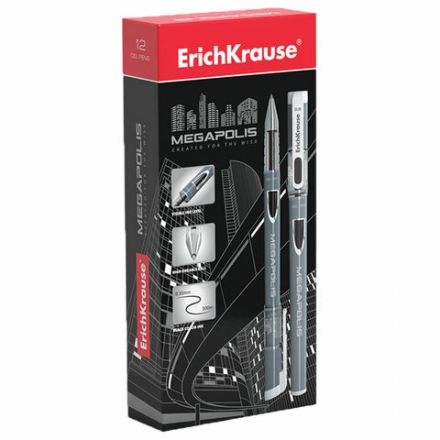 Ручка гелевая ERICH KRAUSE "Megapolis Gel", ЧЕРНАЯ, корпус с печатью, узел 0,5 мм, линия письма 0,4 мм, 93 Ручка гелевая ERICH KRAUSE "Megapolis Gel", ЧЕРНАЯ, корпус с печатью, узел 0,5 мм, линия письма 0,4 мм, 93