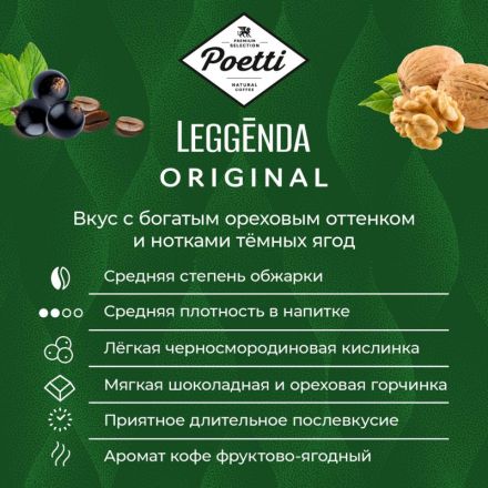 Кофе Poetti Leggenda Original в зернах, 1кг Кофе Poetti Leggenda Original в зернах, 1кг