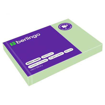 Самоклеящийся блок Berlingo "Ultra Sticky", 100*75мм, 100л., пастель, зеленый Самоклеящийся блок Berlingo "Ultra Sticky", 100*75мм, 100л., пастель, зеленый