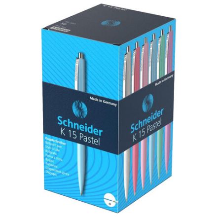 Ручка шариковая автоматическая SCHNEIDER (Германия) "K15 Pastel", СИНЯЯ, пастель ассорти, узел 1 мм, 130840