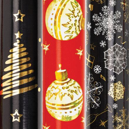 Бумага упаковочная новогодняя НАБОР 3 шт. "Black&Gold", С ЭФФЕКТАМИ, 70х100 см, ЗОЛОТАЯ СКАЗКА, 592190 Бумага упаковочная новогодняя НАБОР 3 шт. "Black&Gold", С ЭФФЕКТАМИ, 70х100 см, ЗОЛОТАЯ СКАЗКА, 592190