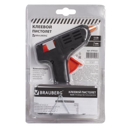 Клеевой пистолет 15 Вт, для стержня 7 мм, BRAUBERG, в блистере, 670322 Клеевой пистолет 15 Вт, для стержня 7 мм, BRAUBERG, в блистере, 670322