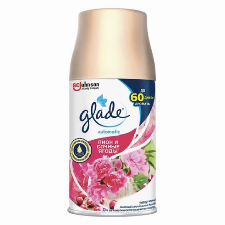 Освежитель воздуха автоматический, 269 мл, GLADE, диспенсер+сменный баллон, "Пион и сочные ягоды" Освежитель воздуха автоматический, 269 мл, GLADE, диспенсер+сменный баллон, "Пион и сочные ягоды"