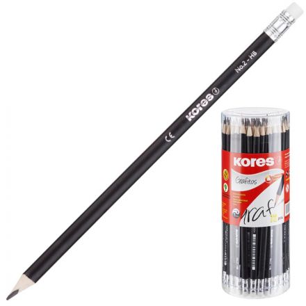 Набор чернографитных карандашей Kores HB заточенные с ластиком (72 штуки в упаковке)