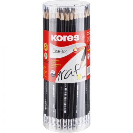 Набор чернографитных карандашей Kores HB заточенные с ластиком (72 штуки в упаковке)