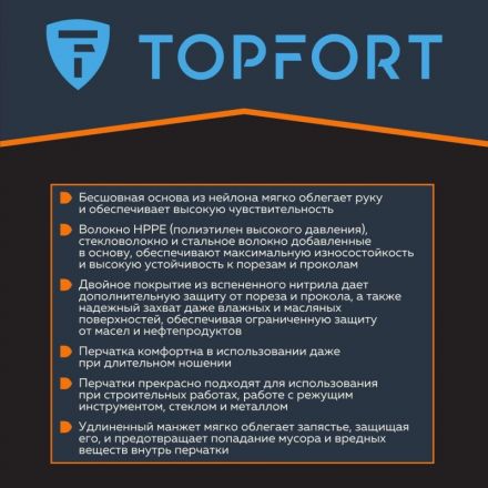 Перчатки защитные от порезов TopFort Сполдер Нит Е с нитр.покр. р.8
