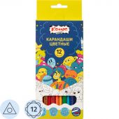 Карандаши цветные 12 цв/наб, 3-гранные Комус Класс Максики классические