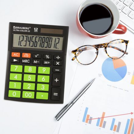 Калькулятор настольный BRAUBERG ULTRA COLOR-12-BKLG (192x143 мм), 12 разрядов, двойное питание, ЧЕРНО-САЛАТОВЫЙ, 250498 Калькулятор настольный BRAUBERG ULTRA COLOR-12-BKLG (192x143 мм), 12 разрядов, двойное питание, ЧЕРНО-САЛАТОВЫЙ, 250498