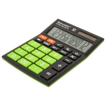 Калькулятор настольный BRAUBERG ULTRA COLOR-12-BKLG (192x143 мм), 12 разрядов, двойное питание, ЧЕРНО-САЛАТОВЫЙ, 250498 Калькулятор настольный BRAUBERG ULTRA COLOR-12-BKLG (192x143 мм), 12 разрядов, двойное питание, ЧЕРНО-САЛАТОВЫЙ, 250498