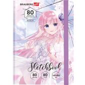 Скетчбук, белая бумага 80 г/м2, 145х203 мм, 80 л., резинка, твердый, BRAUBERG ART DEBUT "Аниме", 114578