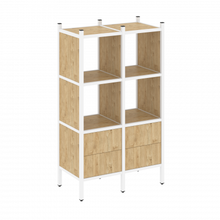 Loft Прямой стеллаж наборный VR.L-03 Тиквуд светлый/Белый металл 862*446*1458