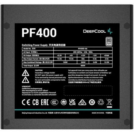 Блок питания Deepcool ATX 400W PF400 V2 80+(20+4pin)APFC 120/fan 6xSATA RTL Блок питания Deepcool ATX 400W PF400 V2 80+(20+4pin)APFC 120/fan 6xSATA RTL