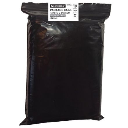 Пакеты ZIP-LOCK ОЧЕНЬ ПРОЧНЫЕ, комплект 100 шт., 150x200 мм, ПВД, 80 мкм, ЧЁРНЫЕ, BRAUBERG, 608930 Пакеты ZIP-LOCK ОЧЕНЬ ПРОЧНЫЕ, комплект 100 шт., 150x200 мм, ПВД, 80 мкм, ЧЁРНЫЕ, BRAUBERG, 608930