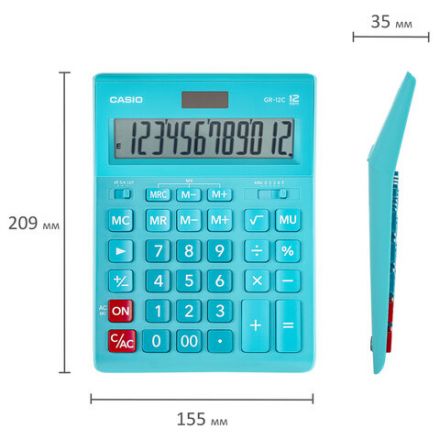 Калькулятор настольный CASIO GR-12С-LB (210х155 мм), 12 разрядов, двойное питание, ГОЛУБОЙ, GR-12C-LB-W-EP Калькулятор настольный CASIO GR-12С-LB (210х155 мм), 12 разрядов, двойное питание, ГОЛУБОЙ, GR-12C-LB-W-EP