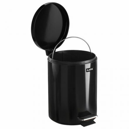 Ведро мусорное с педалью 5 литров "Classic", ЧЕРНОЕ ГЛЯНЦЕВОЕ, металлическое, со съемным внутренним ведром, LAIMA, 604943