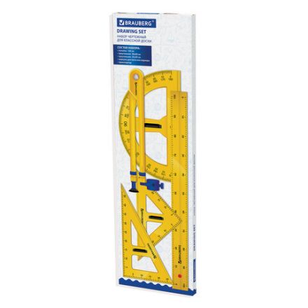 Набор чертежный для классной доски (2 треугольника, транспортир, циркуль, линейка 100 см), BRAUBERG, 210383 Набор чертежный для классной доски (2 треугольника, транспортир, циркуль, линейка 100 см), BRAUBERG, 210383