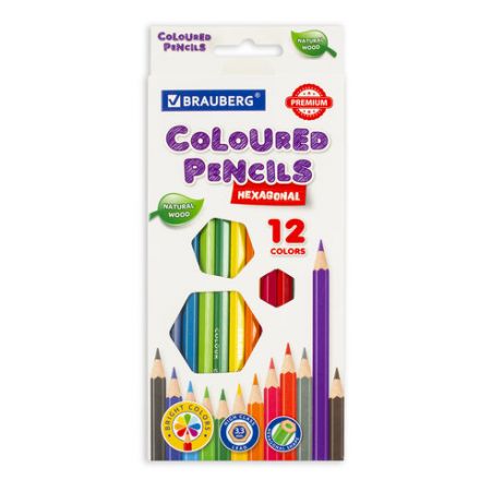 Карандаши цветные BRAUBERG PREMIUM, 12 цветов, шестигранные, грифель 3,3 мм, натуральное дерево, 181656 Карандаши цветные BRAUBERG PREMIUM, 12 цветов, шестигранные, грифель 3,3 мм, натуральное дерево, 181656