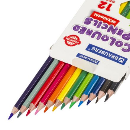 Карандаши цветные BRAUBERG PREMIUM, 12 цветов, шестигранные, грифель 3,3 мм, натуральное дерево, 181656 Карандаши цветные BRAUBERG PREMIUM, 12 цветов, шестигранные, грифель 3,3 мм, натуральное дерево, 181656