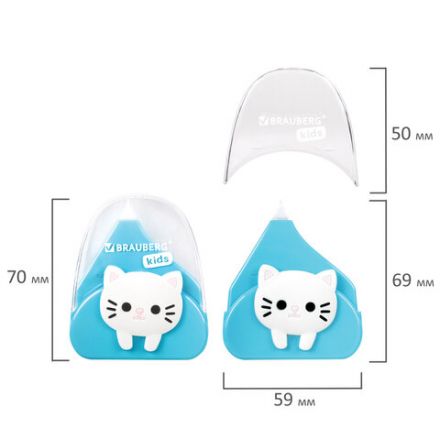 Корректирующая лента BRAUBERG KIDS "Котенок", 5 мм х 6 м, корпус ассорти, блистер, 272494