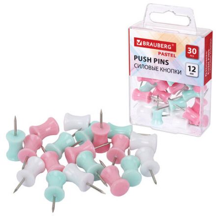Силовые кнопки-гвоздики BRAUBERG PASTEL, пастельные цвета, 30 штук, 12 мм, 272756 Силовые кнопки-гвоздики BRAUBERG PASTEL, пастельные цвета, 30 штук, 12 мм, 272756