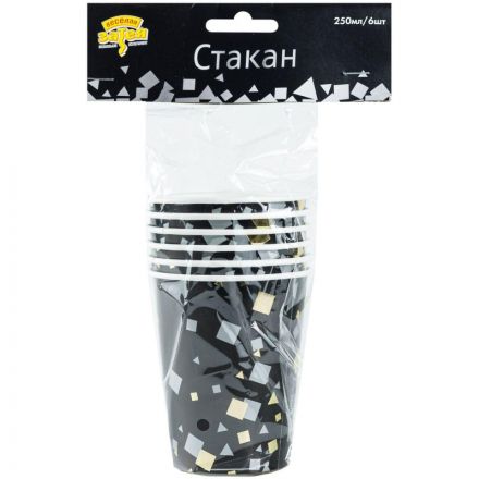 Стакан одноразовый Конфетти Party черный 250мл 6шт/уп,1502-5503 Стакан одноразовый Конфетти Party черный 250мл 6шт/уп,1502-5503