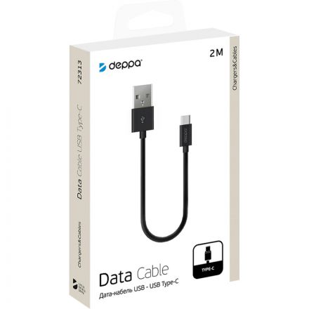 Кабель Deppa USB-A - USB-C, USB 2.0, 2.4A, 2м, черный Кабель Deppa USB-A - USB-C, USB 2.0, 2.4A, 2м, черный