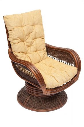 Кресло-качалка "ANDREA Relax Medium" /с подушкой/, Pecan Washed (античн. орех), Ткань рубчик, цвет кремовый