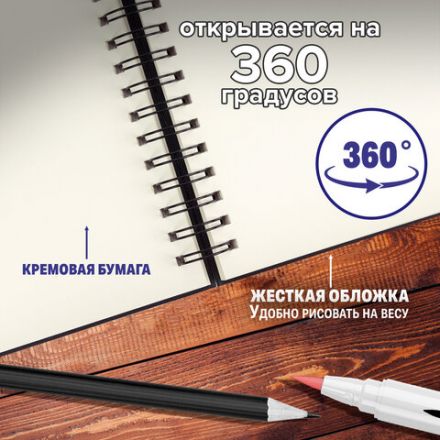 Скетчбук, слоновая кость 100 г/м2, 148х210 мм, 80 л., гребень, твердая обложка, BRAUBERG ART PREMIERE, 115109 