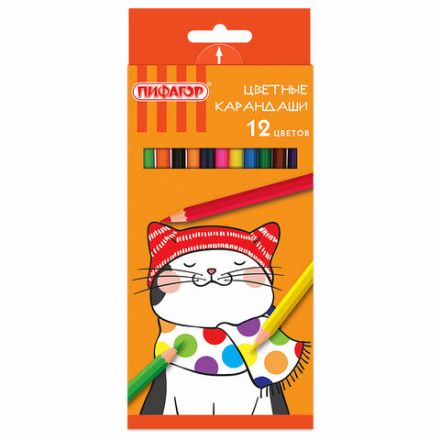Карандаши цветные ПИФАГОР "КОТИК", 12 цветов, шестигранные, 181340 Карандаши цветные ПИФАГОР "КОТИК", 12 цветов, шестигранные, 181340