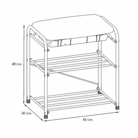 Банкетка для обуви "Альфа-13СЯ", 450х300х480 мм, 2 полки, ящик, металл/кожзам, черный/коричневый, ПДОА13СЯ Ч