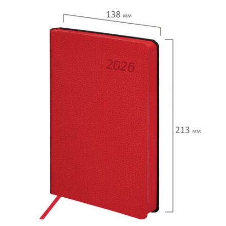 Ежедневник датированный 2026 А5 138x213 мм, BRAUBERG "Stylish", под кожу, гибкий, красный, 117103