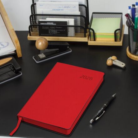 Ежедневник датированный 2026 А5 138x213 мм, BRAUBERG "Stylish", под кожу, гибкий, красный, 117103