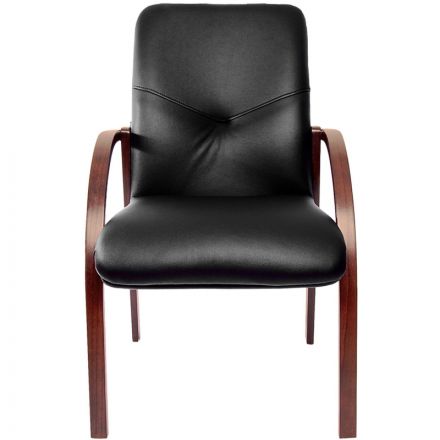 Конференц-кресло MERCURY D с низ спинкой на опорах ч.кожа+к/з/т.орех