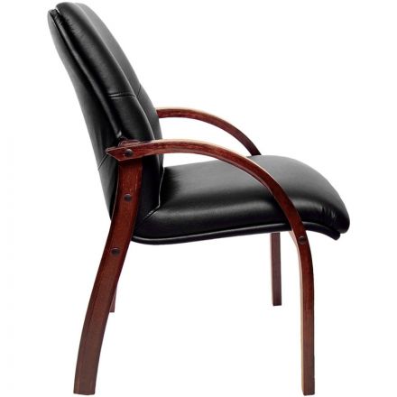 Конференц-кресло MERCURY D с низ спинкой на опорах ч.кожа+к/з/т.орех