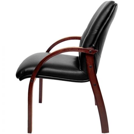 Конференц-кресло MERCURY D с низ спинкой на опорах ч.кожа+к/з/т.орех