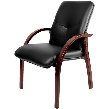 Конференц-кресло MERCURY D с низ спинкой на опорах ч.кожа+к/з/т.орех