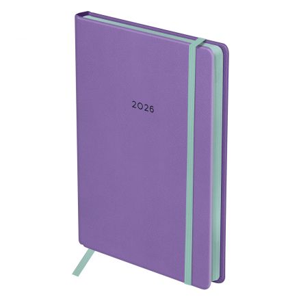 Ежедневник датированный 2026г., А5, 176л., твердый переплет, кожзам, BG "Contrast. Lavender", лавандовый, цветной срез, на резинке